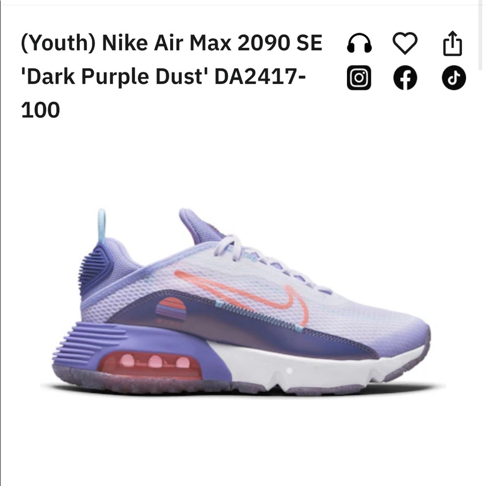 Nike Air Max 2090 SE 2 Purple DA2417 100 Running Girls Shoe 7 Y = 8.5 Wmns NEW